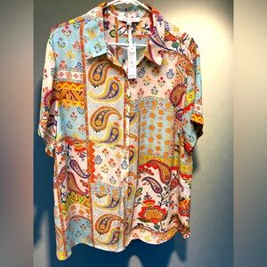 Rose + Olive Paisley Floral Button-up Shirt 1X NWT